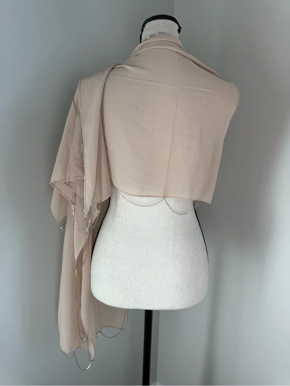 Champagne Beige Sheer Chain Trim Shawl Wrap Cape Wedding Evening Cover Up